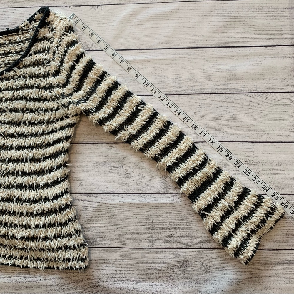 Free People Downy Shaggy Striped Fuzzy Eyelash Sweater Gray Ivory - Picture 5 of 7